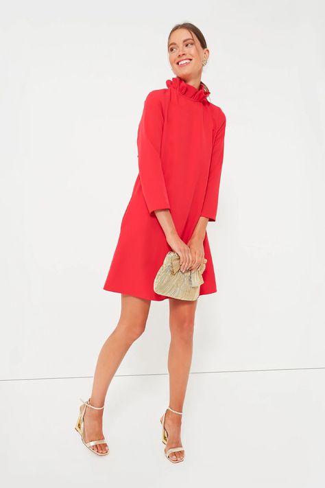 Cocktail Dresses For Women Over 50 | Best Style for Your Body Type Tuckernuck Daphne Dress, Winter Dresses Cocktail, Red Professional Dress, Womens Tweed Dress, Red Dress Work Outfit, Ruffle Collar Dress, Cocktail Dress Over 50, Shoes With Red Dress, Womens Holiday Dresses