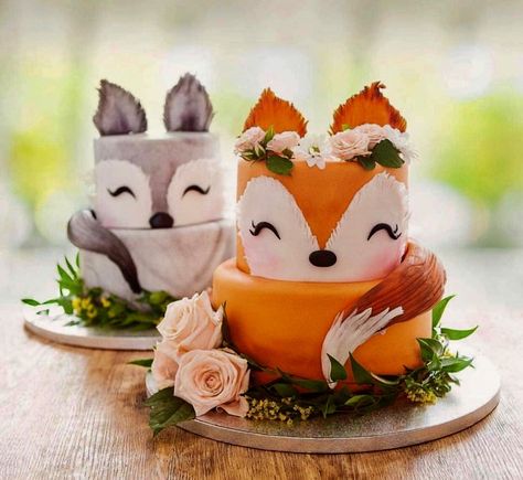 Woodland Theme Cake, Woodland Birthday Cake, Fox Birthday Party, Fox Cake, Fox Party, Fox Birthday, Woodland Birthday Party, Animal Cakes, Woodland Birthday