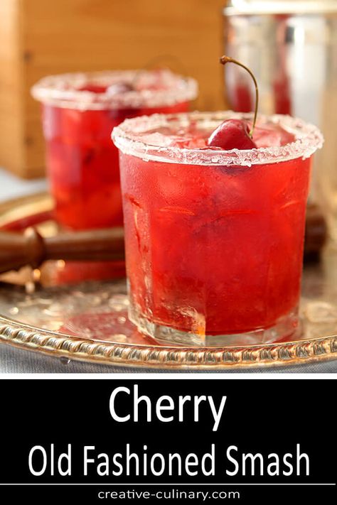 This Cherry Old Fashioned Smash is a favorite during cherry season; make sure you grab some since they are soon gone and this one should not be missed! via @creativculinary Cherry Old Fashioned, Cherry Drink, Bourbon Smash, Cherry Brandy, Bourbon Drinks, Cherry Season, Bourbon Cocktails, Cocktail Drinks Recipes, Old Fashioned Recipes