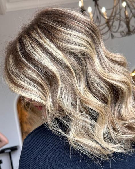 Golden Blonde Balayage with Natural Lowlights Icy Vanilla Blonde Hair, Natural Lowlights, Creamy Vanilla Blonde Hair, Vanilla Blonde Hair, Golden Blonde Balayage, Balayage Hair Ideas, Vanilla Blonde, Ash Brown Balayage, Balayage Long Hair