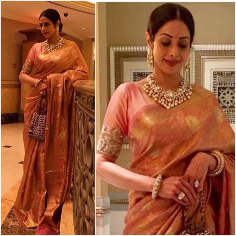 Sridevi Kanchi Pattu Saree Sridevi Jewellery, Pattu Sari, Sridevi Kapoor, Sri Devi, Bollywood Designer Sarees, Traditional Silk Saree, Indian Bridal Lehenga, Saree Blouse Patterns, Bollywood Style