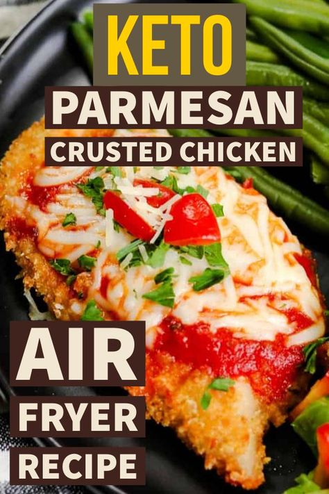 This Keto Parmesan crusted chicken is made in an air fryer. This easy keto airfare recipe is the perfect New Year’s main dish. #airfryer #airfryerrecipes #ketoairfryer #newyears Keto Parmesan Crusted Chicken, Chicken Parmigiana Recipe, Low Carb Chicken Parmesan, Air Fryer Recipe, Chicken Parmigiana, Parmesan Crusted Chicken, Diet Breakfast Recipes, Low Carb Breakfast Recipes, Parmesan Crusted