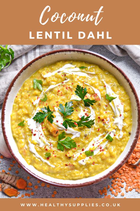 🌿✨ Flavorful Coconut Lentil Dahl Recipe! 🥥🍛 Looking for a hearty and delicious plant-based meal? Our Coconut Lentil Dahl is a must-try! Bursting with aromatic spices and creamy coconut goodness, this dish is sure to tantalize your taste buds. 🤤💚 #VeganRecipes #CoconutLentilDahl #HealthyMeals #PlantBasedDiet #DeliciousandNutritious #HealthySupplies Coconut Dahl Recipe, Coconut Lentil Dahl, Dishoom Recipe, Green Lentil Dahl Recipe, Easy Dahl Recipe, Coconut Daal, Dahl Recipe Indian, Coconut Dhal, Coconut Dahl