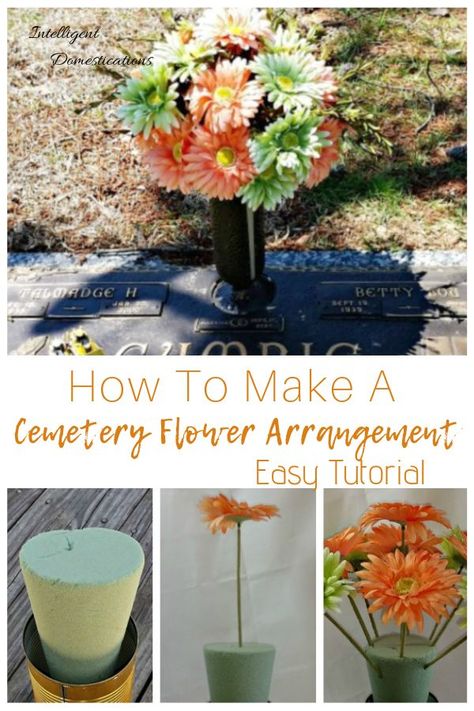 How to make your own Grave Decorations. Easy tutorial for DIY Cemetery Flowers using fake flowers. Step by step photos with instructions and supply list. #gravedecorations #cemeteryflowers #fakeflowers #Mothersday Diy Grave Decorations, Grave Decorations Cemetery, Diy Cemetery, Graveside Decorations, Cemetary Decorations, Cemetery Ideas, Gravesite Decorations, Cemetery Vases, Grave Flowers