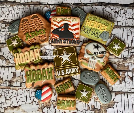 Military Army Decorated Cookies by Cajun Home Sweets Deployment Party, Army Retirement, Deployment Homecoming, Army Party, Crazy Cookies, Graduation Cookies, Army Strong, Paw Patrol Party, Patriotic Party