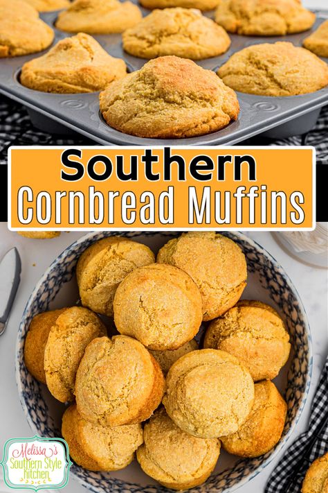 These Cornbread Muffins are perfect to serve with pinto beans, soup and chili #cornmuffins #cornbread #cornbreadrecipes #southerncornbread #cornbreadrecipes #muffins #cornmuffinrecipes via @melissasssk Southern Cornbread Muffin Recipe, Pinto Beans Soup, Paula Deen Cornbread, Air Fryer Cornbread, Homemade Cornbread Muffins, Easy Homemade Cornbread, Cornbread Muffins Recipe, Beans Soup, Molasses Muffins