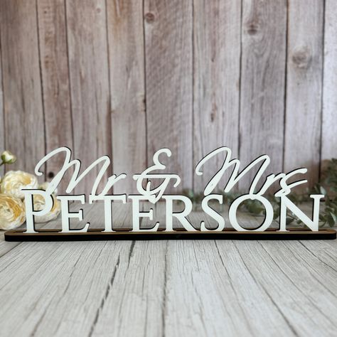 Personalised Wedding Name Sign With Stand, Mr Mrs on Top Gift, Top Table Sign With Name, Coloured Wedding Name Signs, Table Decoration Me And Mrs Wedding Signs, Table Signs Wedding, Wedding Name Sign, Wedding Top Table, Mr Mrs Sign, Celebration Ideas, Wedding Name, Mr And Mrs Wedding, Colour Chart