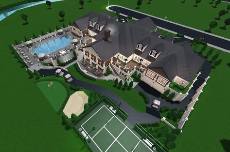 Bloxburg Driveway, Bloxburg Mansion Exterior, Realistic Bloxburg House Exterior, Bloxburg Mansion Layout, Bloxburg House Layouts, Mansion Layout, Bloxburg School, Bloxburg Homes, Bloxburg Mansion