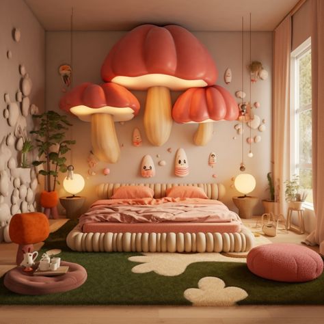 Dreaming home decor aesthetic Mushroom Bedroom Ideas, Fairy Bedroom Ideas For Kids, Mushroom Room Decor, Mushroom Bedroom, Luxury Room Design, Fairy Bedroom, Whimsical Bedroom, Themed Kids Room, Diy Furniture Decor