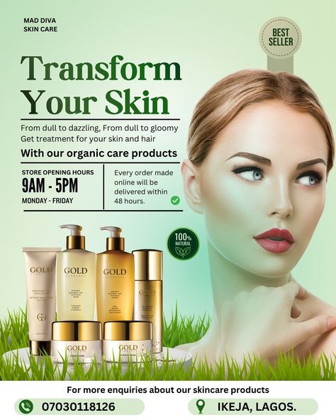 Flyer inspiration for skin and hair care Flyer Inspiration, Skin And Hair Care, 2023 Design, Social Media Designs, Flyer And Poster Design, Visual Marketing, Natural Gold, Instagram Design, Organic Skin Care