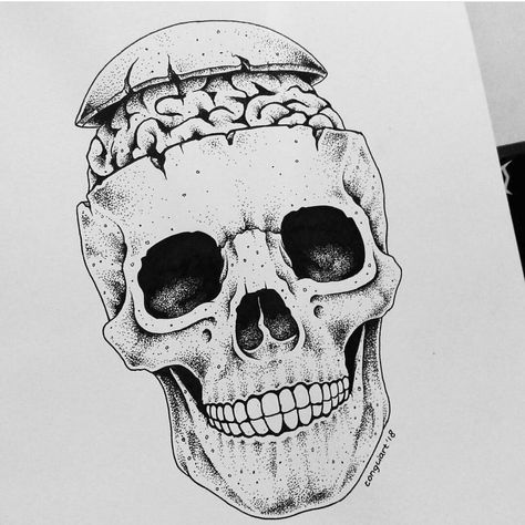 Minimalist Doodles, Dark Doodles, Cool Skull Drawings, Brain Drawing, Clothing Prints, Weird Drawings, Stippling Art, Dotwork Tattoo, Skull Art Drawing