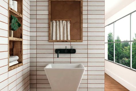 Bedrosians Makoto, Terracotta Backsplash Kitchen, Terracotta Bathroom Floor, Bathroom Terracotta, Bedrosians Tile, Shoji White, White Ceramic Tiles, Traditional Baths, Matte Ceramic