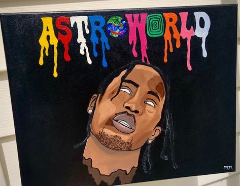 Travis Scott Painting, Travis Scott Astroworld, Skateboard Art Design, Frat Coolers, Acrylic Painting Inspiration, Musician Art, Sidewalk Chalk Art, Pop Art Drawing, Rapper Art