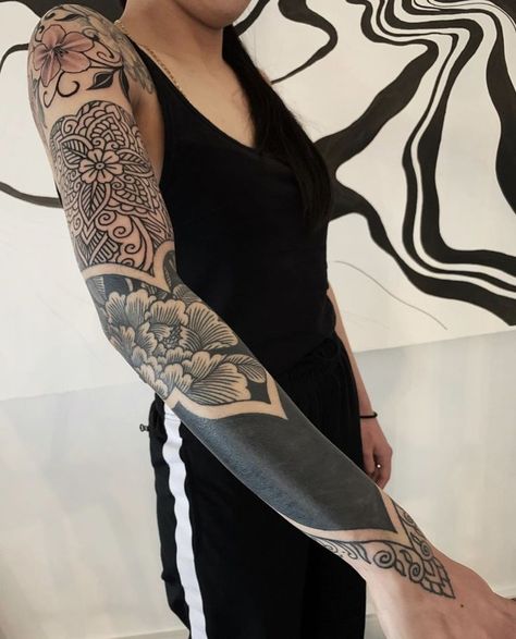 Sleeve Tattoos Black, Blast Over Tattoo, Arm Cover Up Tattoos, Forearm Cover Up Tattoos, Tatuaje Cover Up, Questioning Reality, Black Sleeve Tattoo, Cover Up Tattoos For Women, Tattoo Sleeve Ideas