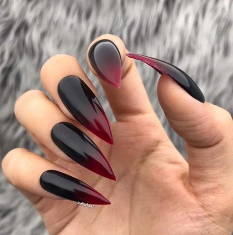 Black Ombre Nails, Red Ombre Nails, Long Stiletto, Punk Nails, Gothic Nails, Masks Diy, Games Diy, Halloween Recipe, Ombre Acrylic Nails