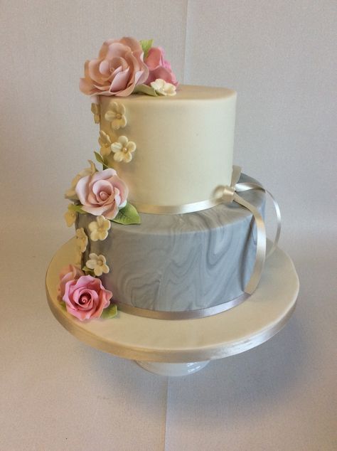 Marble Cascade, small 2 tier wedding cake with marble tier and gentle cascade of sugar roses & blossoms Small 2 Tier Wedding Cake, Buttercream Tips, 2 Tier Wedding Cake, 2 Tier Wedding Cakes, Elegant Cake Design, Buttercream Cake Designs, Elegant Cake, Sugar Rose, Marble Wedding