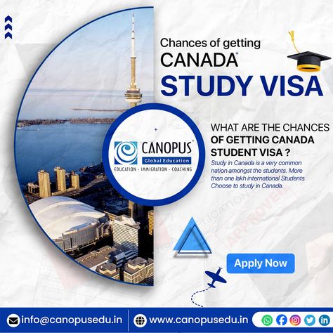 Want to Study in Canada? 🇨🇦🤔 ✅ Your chances of getting a Canadian student visa are strong. With over 100,000 international students choosing Canada each year, it’s a top study destination.👨🏻‍🎓 ✅ Let us guide you through the process Apply now with Best Canada Study Visa Consultant In Surat - 𝗖𝗔𝗡𝗢𝗣𝗨𝗦 𝗚𝗟𝗢𝗕𝗔𝗟 𝗘𝗗𝗨𝗖𝗔𝗧𝗜𝗢𝗡. 😯 📌CONTACT @canopus_global_education 📌 🌎VISIT OUR WEBSITE : https://canopusedu.com/ 🌎FOR MORE INFORMATION CALL & WHATSAAP : 📲90999-06972 📨MAIL US YOUR RESUME : canopusvisa@g... Canada Student Visa, Canada Study Visa, Student Posters, Canada Study, Visa Consultant, Study In Canada, Student Visa, Global Education, International Students