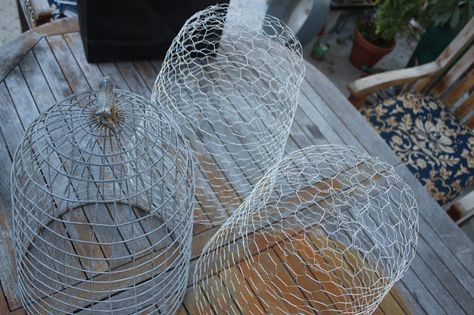 Rooted In Thyme: ~Garden Wire Cloches and Simple & Sweet Fridays~ Wire Sculpture Art, Chicken Wire Diy, Garden Cloches, Thyme Garden, Wire Cloche, Above Ground Garden, Garden Cloche, Creative Garden Ideas, Chicken Wire Crafts