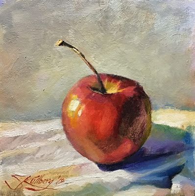 Sharon Kullberg Paintings: “Apple, Red” Vegetable Painting, Apple Painting, Oil Painting Tutorial, Apple Art, Art Process, Fruit Painting, Apple Red, Realism Art, Painting Still Life