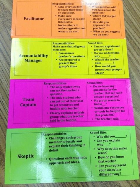 Defined role cards for group activities Group Roles, Cooperative Learning Groups, Cooperative Learning Strategies, Ashley Thompson, Classroom Procedures, Instructional Strategies, Instructional Coaching, Middle School Classroom, Learning Strategies