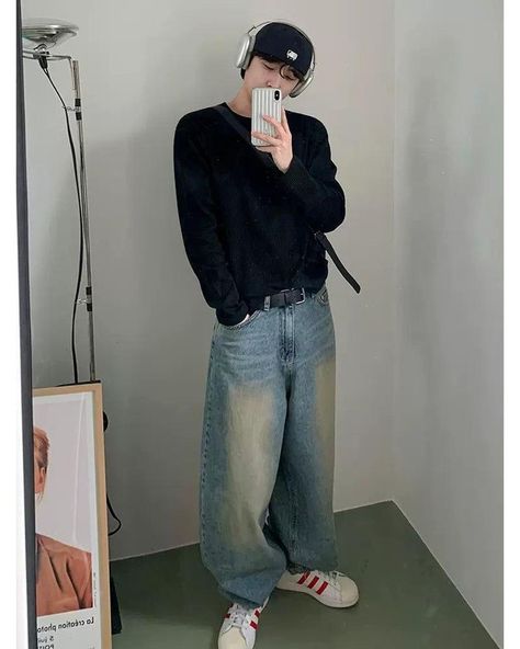 OH Distressed Fade Effect Jeans • Discover Trending Men's Fashion From Asia • Collection: OH Atelier . #koreanfashion #streetwear #streetfashion #outfitinspo #trendingstyle #mensfashion Fall Outfit Men, Jeans Outfit Men, Fall Outfits Men, Faded Jeans, Blazer Shirt, Hot Jeans, Men's Korean Style, Jeans Casual, Men's Wear