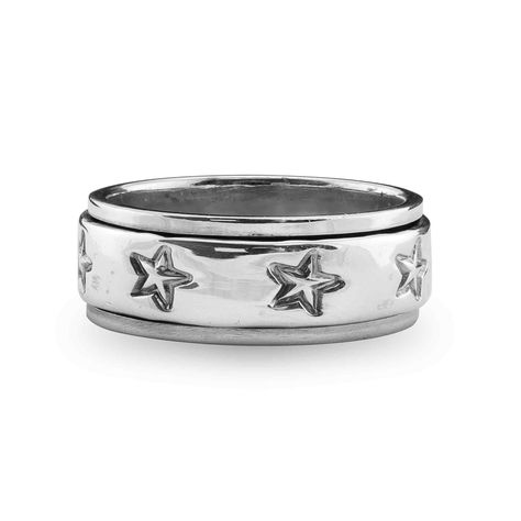 Description: Sterling silver star spinner ring. Made of 92.5 Sterling Silver. Approx. Weight: 8 gram(s) Approx. Dimensions(mm): 8mm Approx. Dimensions(Inches): 0.31" Little Rooms Jewelry, Silver Goth Rings, Star Ring Aesthetic, Rings Masc, Cool Silver Jewelry, Masc Rings, Cool Silver Rings, Cool Jewelry Unique, Silver Rings For Women Unique