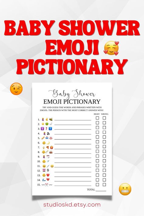 Emoji Pictionary Baby Shower Game Single Emoji, Emoji Pictionary Baby Shower Game, Co-ed Baby Shower Games, Easy Baby Shower Games, Showers Ideas, Baby Shower Game Printable, Emoji Pictionary, Guess The Word, Coed Baby Shower