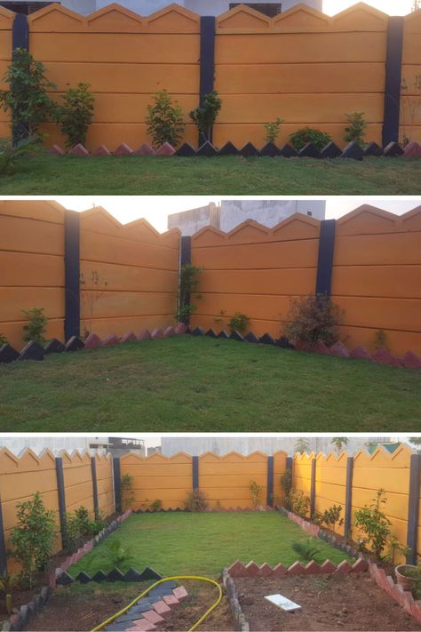 A beautiful two colour combination for a small garden wall compound, this painting idea for my garden wall looks awesome! Compound Wall Colour, Colour Painting Ideas, Wall Colour Ideas, Start Garden, Garden Wall Designs, Wall Color Combination, Compound Wall, Wall Colour, Colour Painting