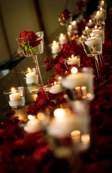 TABLE DECOR or HALL DECOR - Lots of tea light candles lit up. So pretty!  And lovely photo! Phantom Of The Opera Wedding, Cherry Wedding, Opera Wedding, Beauty And Beast Wedding, Beauty And The Beast Theme, Beauty And The Beast Wedding, Masquerade Wedding, Candle Light, Masquerade Ball