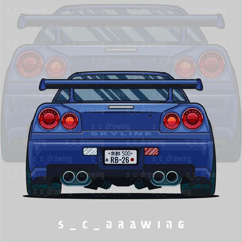 Nissan Skyline r34​​​​​​​ Vector Artwork, SC_ Drawing on ArtStation at https://www.artstation.com/artwork/xJZGEE Nissan Skyline Gtr R34 Painting, Gtr Painting Canvas, Skyline Gtr R34 Drawing Easy, Nissan Gtr Painting, R34 Tattoo Ideas, Nissan Gtr R34 Drawing, Gtr Car Drawing, Nissan Gtr Sketch, Skyline Gtr Drawing