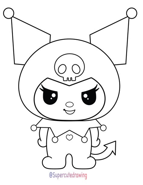 Kuromi Drawing Easy, Kuromi Outline, Kuromi Coloring Page, Sanrio Coloring, Felt Doll Patterns, Hello Kitty Crafts, Hello Kitty Friends, Big Kids Room, Cute Drawing