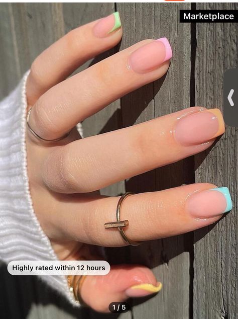 Cute Summer Nail Designs French Tip, Summer French Nails Square, Short Nails For Summer 2024, Nails Design Square Short, Short French Nails Color Tips, Rounded Square Nails Designs, Nail Inso Short Nails Simple, Nail Designs Summer Square, Colorful French Tip Nails Square