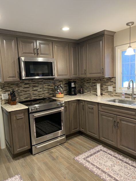 Gray Brown Kitchen Ideas, Grey And Brown Kitchen Decor, Tan And Grey Kitchen Ideas, Brown Gray Kitchen Cabinets, Grey Brown Kitchen Cabinets, Mocha Cabinets Kitchen, Grey And Brown Kitchen, Grey Brown Kitchen, Home Depot Kitchen Cabinets