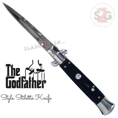 Godfather Stiletto Automatic Knife Classic Switchblade - Black Godfather Knife, Italian Switchblade, Mafia Style, Stiletto Knife, Switchblade Knife, Trench Knife, Italian Mafia, Boot Knife, Knuckle Duster