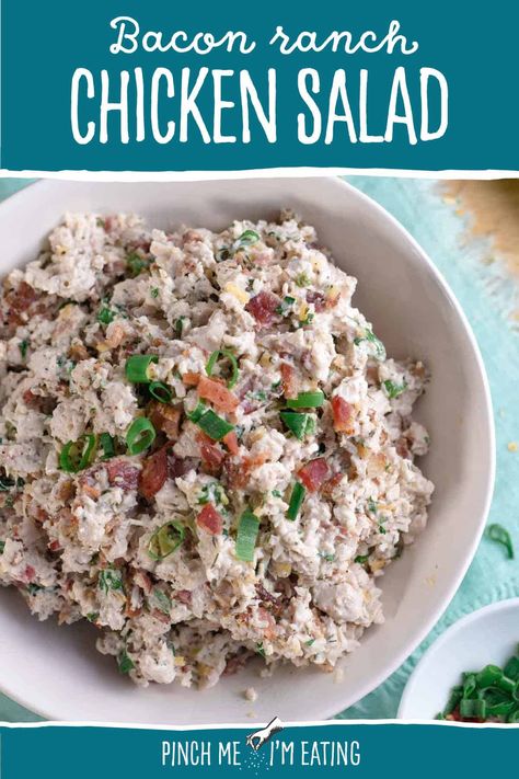 This ranch chicken salad with bacon uses a homemade seasoning blend for a zesty ranch flavor! This flavorful chicken salad recipe is perfect for picnics or to meal prep easy lunches for the week! Bacon Ranch Chicken Salad, Chicken Salad With Bacon, Ranch Chicken Salad Recipe, Canned Chicken Salad Recipe, Ranch Chicken Salad, Chicken Keto Recipes, Smoked Chicken Salad, Lunches For The Week, Bacon Ranch Chicken