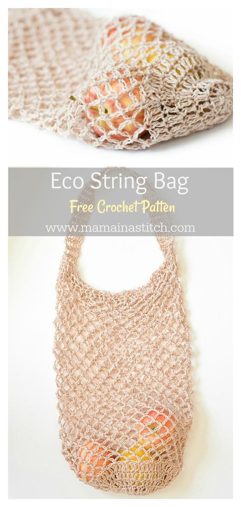 5 Easy Net Market Bag Free Crochet Pattern - Page 2 of 2 Diy Crochet Basket, Crochet Grocery Bag, Bag Free Crochet Pattern, Crochet T Shirts, Crochet Bag Pattern Free, Bag Pattern Free, Crochet Market Bag, Crochet Basket Pattern, Patterns Ideas