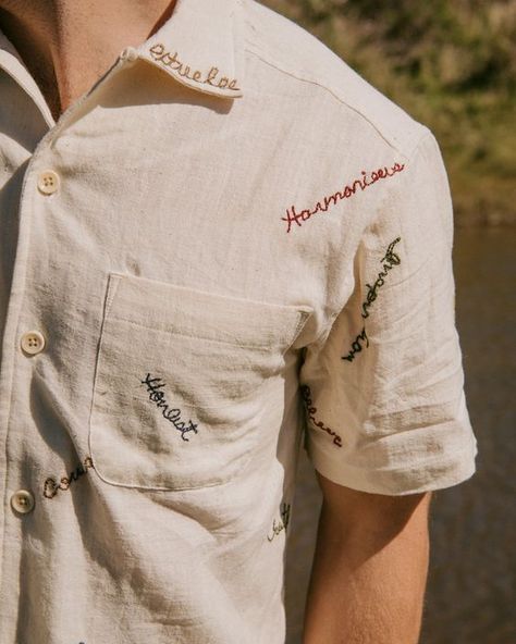 Khushi Affirmations Embroidered Camp Shirt - XL Hand Embroidery Shirt Men, Embroidered Tshirt Mens, Embroidery Shirts Mens, Men’s Embroidery, Embroidered Mens Shirt, Shirt Embroidery Men, Mens Embroidered Shirt, Hand Embroidery Shirt, Embroidery Shirt Men