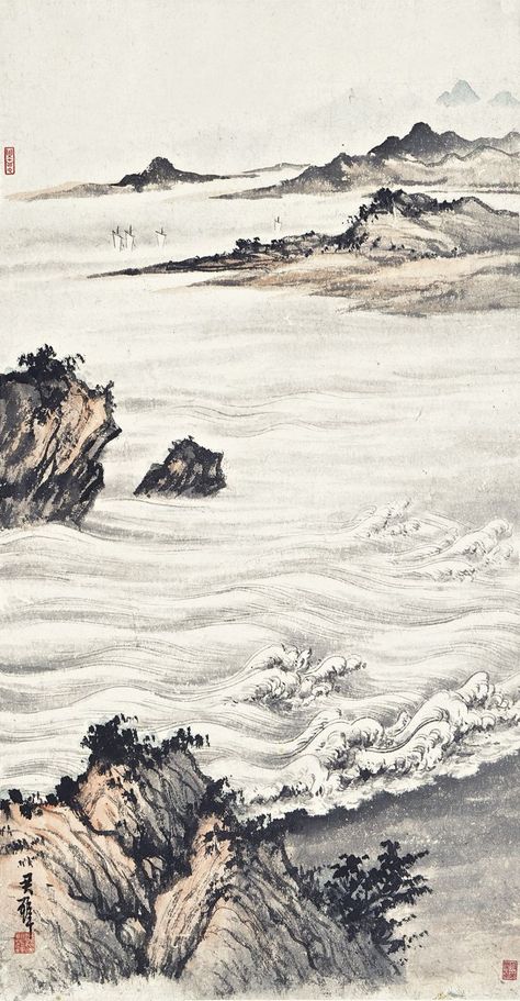 Chinese Landscape Painting, Chinese Art Painting, Japanese Drawings, Japanese Art Prints, Asian Painting, Chinese Landscape, Cool Wallpapers Art, China Art, Art Old