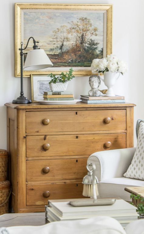 Cottagecore Closet Room, French Country Dresser Decor, French Countryside Aesthetic Interior, Chest Styling, Autumn Apartment, Vintage Bedroom Ideas Victorian, Vintage Dresser Decor, Cottage Bedroom Aesthetic, Bedroom Dresser Styling