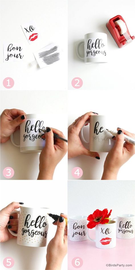 DIY Valentine's Day Easy Calligraphy Mugs - learn to craft these beautiful handmade gifts with printed calligraphy and a sharpie pen! by BirdsParty.com @birdsparty #diy #diycrafts #sharpiemugs #calligraphymugs #mugsdiy #valentinesday #valentinesdaycrafts Calligraphy Easy, Easy Calligraphy, Diy Sharpie Crafts, Diy Valentinstag, Saint Valentin Diy, Diy Sharpie Mug, Valentines Bricolage, Diy Calligraphy, Sharpie Crafts