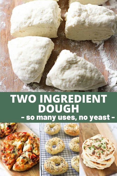 Two Ingredient Dough Recipes, Dough Recipe No Yeast, Dough No Yeast, Yoghurt Flatbread, Dough For Pizza, Greek Yogurt Bread, Yogurt Pizza Dough, Two Ingredient Dough, 2 Ingredient Pizza Dough