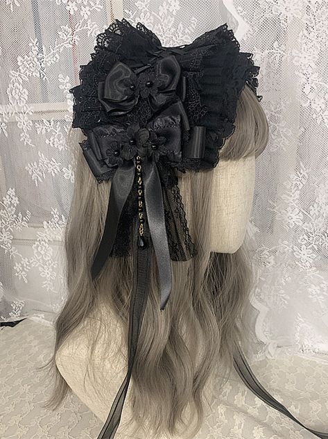 This price is for a hairband only. Lolita Accessories:Hairband Lace Hairband, Dark Kawaii, Victorian Accessories, Black Hair Bows, Gothic Hairstyles, Goth Accessories, Pretty Blue Eyes, Head Accessories, J Fashion