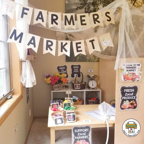 Farmers Market Dramatic Play - Pre-K Printable Fun Farmers Market Dramatic Play, Market Dramatic Play, Farm Fresh Eggs Sign, Preschool Apple Theme, Play Preschool, Farmers Market Display, Farmers Market Sign, Farmer Market, Role Play Areas