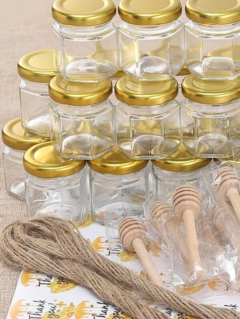 20pcs Mini Honey Jars 1.5 Oz Glass Honey Jars With Gold Lids, Small Honey Jars For Party Favors | SHEIN USA Mini Honey Jars, Honey Jars, Tea Party Bridal Shower, Bridal Shower Tea, Honey Jar, Side Hustles, Tea Party, Wedding Favors, Party Favors