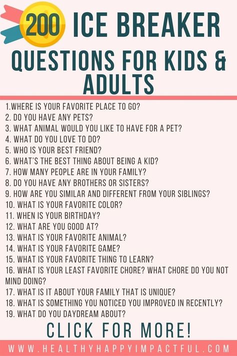 Use these amazing ice breaker questions for kids, teens, and adults to get to know someone better. You'll love using them for games at home, at work, or in the classroom. Women and couples will have fun with them too - they're perfect for everyone! Ice Breaker Questions For Kids, Ice Breaker Games For Adults, Kids Coping Skills, Games At Home, Starting A Restaurant, Questions To Get To Know Someone, Questions For Kids, Ice Breaker Questions, Fun Icebreakers