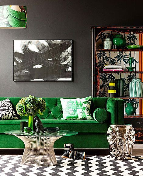 Furnishings Inspiration, Green Couches, Bright Furniture, Neutral Sofa, Green Velvet Sofa, Green Sofa, Green Soft, Green Home Decor, Colour Blocking