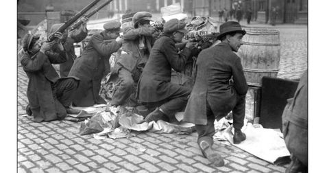 Men  at a barricade during the 1916 Rising. An Post has secured planning permission for a 1916 Rising exhibition and visitor centre for the GPO. 1916 Easter Rising, Ireland 1916, Easter Rising, Ireland History, Erin Go Bragh, Michael Collins, Old Irish, Irish Music, Irish History