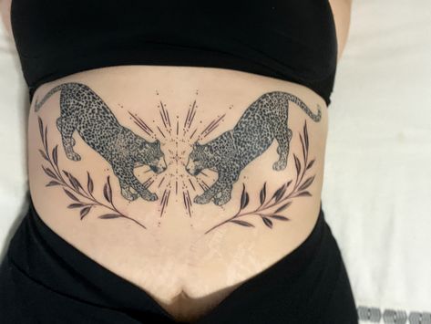 Work by inkymittens on instagram Jaguar Stomach Tattoo, Jaguar Tattoo, Stomach Tattoo, Stomach Tattoos, Sun Tattoo, Tattoo Idea, Tattoos And Piercings, R A, I Tattoo