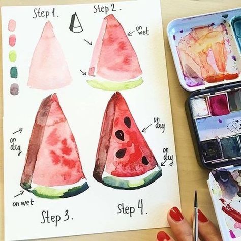 Step By Step Watercolor, Watercolor Beginner, Watercolor Paintings For Beginners, Watercolor Fruit, Watercolor Paintings Easy, Watercolor Painting Techniques, 수채화 그림, Watercolor Art Lessons, Watercolor Paintings Tutorials