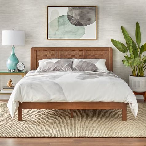 Lifestorey Larkin Mid-Century Queen Platform Bed - On Sale - Bed Bath & Beyond - 35097032 Simple Bed Designs, Low Profile Platform Bed, Rattan Headboard, Bed Design Modern, Queen Platform Bed, Bed Dimensions, Cama Queen, Simple Bed, Queen Bed Frame